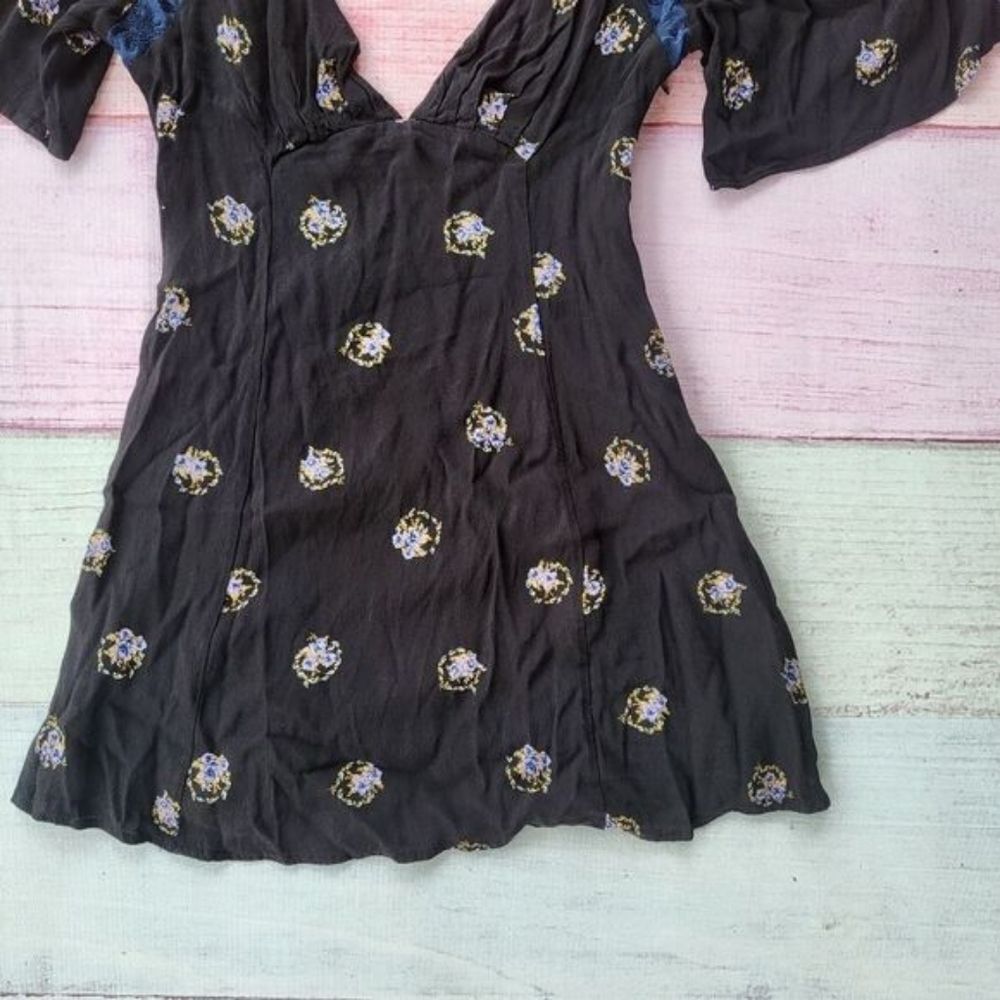 Free People Black Clove Mockingbird Keyhole Back A-line Mini Dress‎ Size 4 - Picture 7 of 11